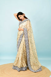 Trendy Dot Printed Soft Silk Yellow Saree